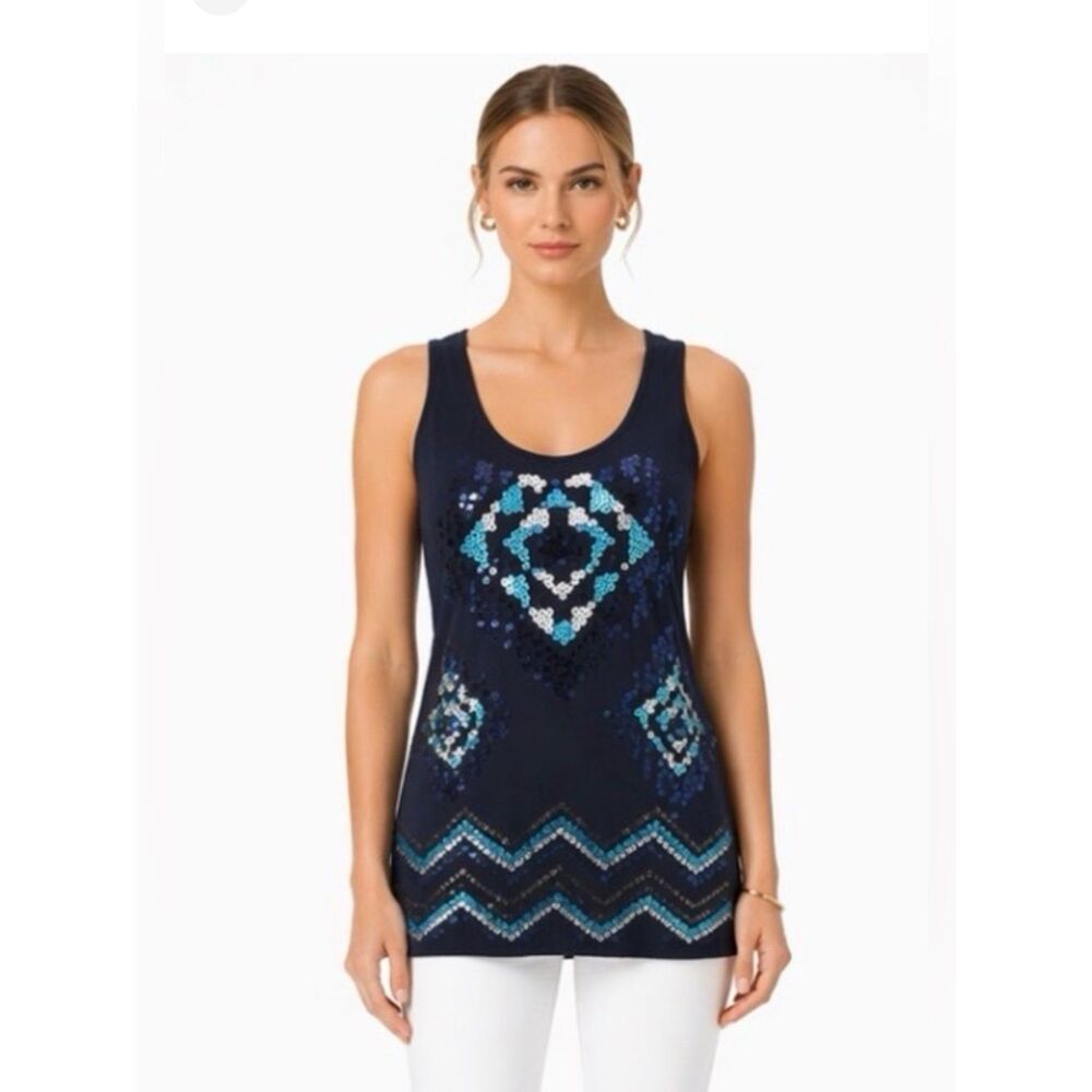 Almost Famous Sequin Tank Top- Navy Blue